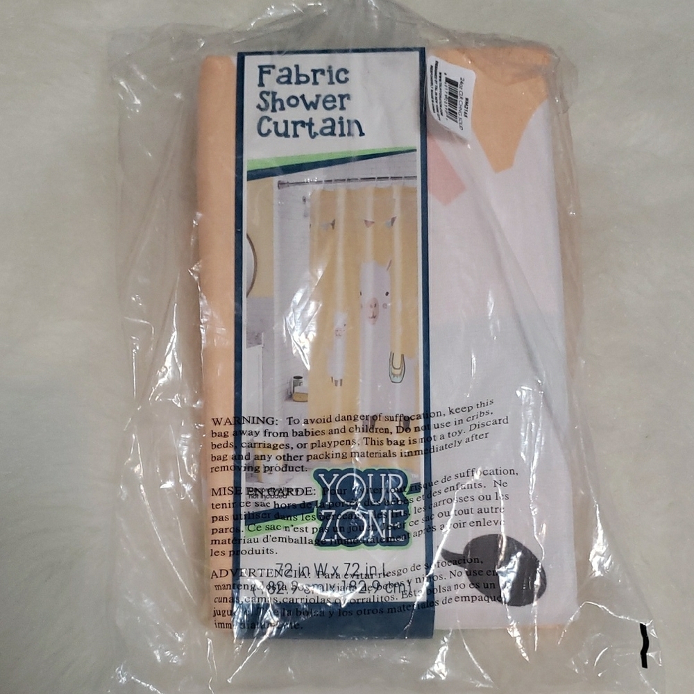 Kids Fabric Shower Curtain - White and Tan